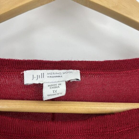J Jill Sweater Size 1X Womens Red Washable Merino Wool Dolman Sleeve Top Knit - Picture 3 of 8